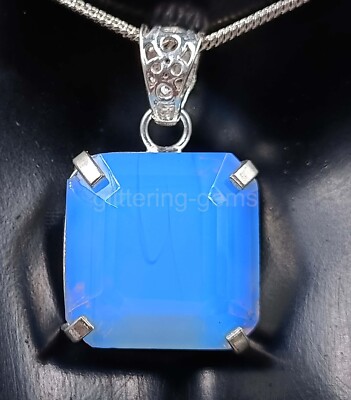 Natural 56.30 Ct Emerald Blue Opal 925 Solid Sterling Silver Pendant Gems 5MSO