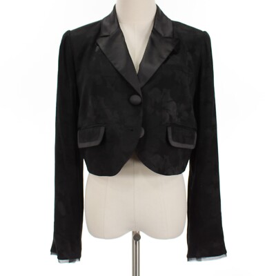 LoveShackFancy NWT Zubin Cropped Blazer Size 8 in Black w/ Tonal Floral Print