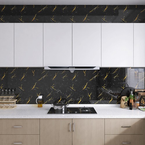 Marble Oil Proof Kitchen Wall Stickers Self-Adhesive Waterproof PET Wallpaper - Picture 12 of 18
