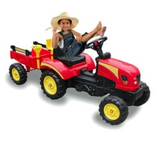 Trattore a Pedali con Rimorchio Carro Cavalcabile per Bambini Giocattolo Rosso