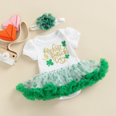 NEW 1st St Patrick's Day Baby Girl Ruffle Romper Tutu Jumpsuit Dress