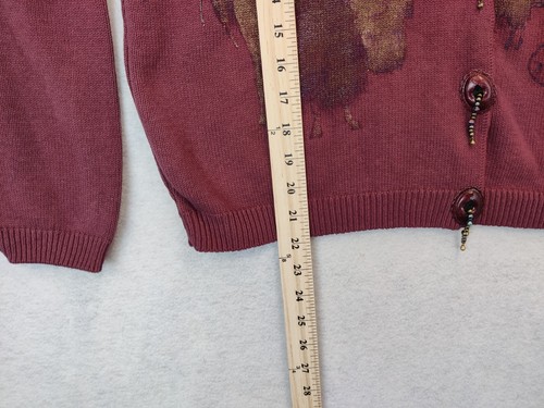 Painted Buffalo Cardigan Sweater Women L Burgundy Knit Long Sleeve Boho Native - Picture 12 of 13