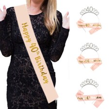 Girl Women Gift Rose Gold Headband Party Tiara Rhinestone Crown Sash Birthday