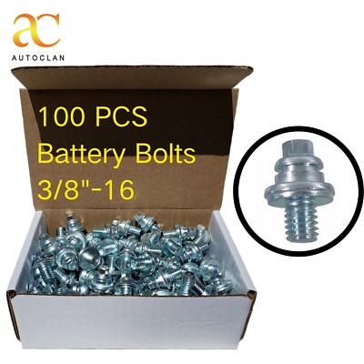 100 Short Battery Bolts for Side Post Terminal 3/8''-16 Thread Fits 60307 392-004