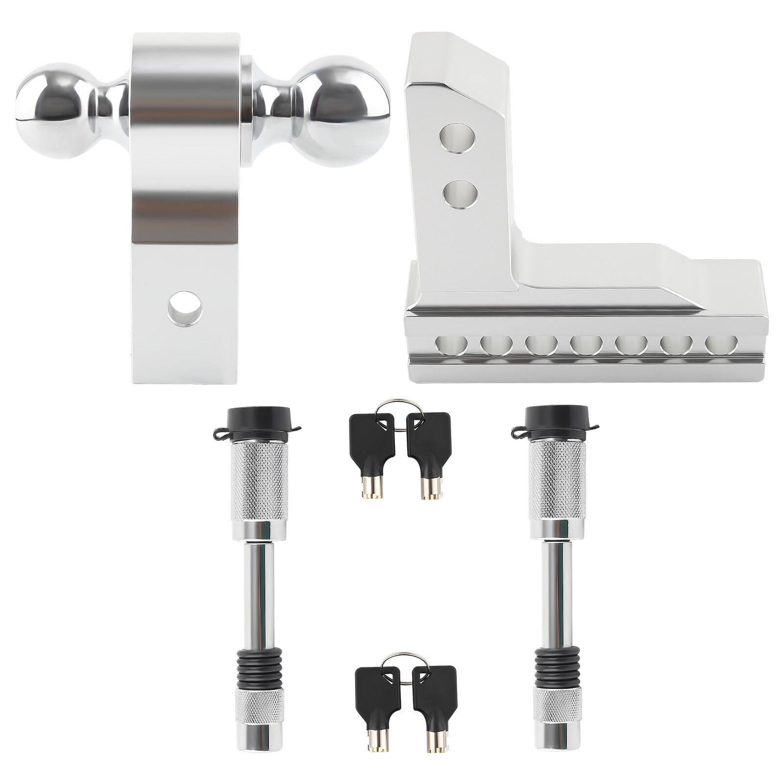 Adjustable Aluminum Tow Hook 6inch Raise Drop Dual Hook Ball Trailer RV w/ Lock