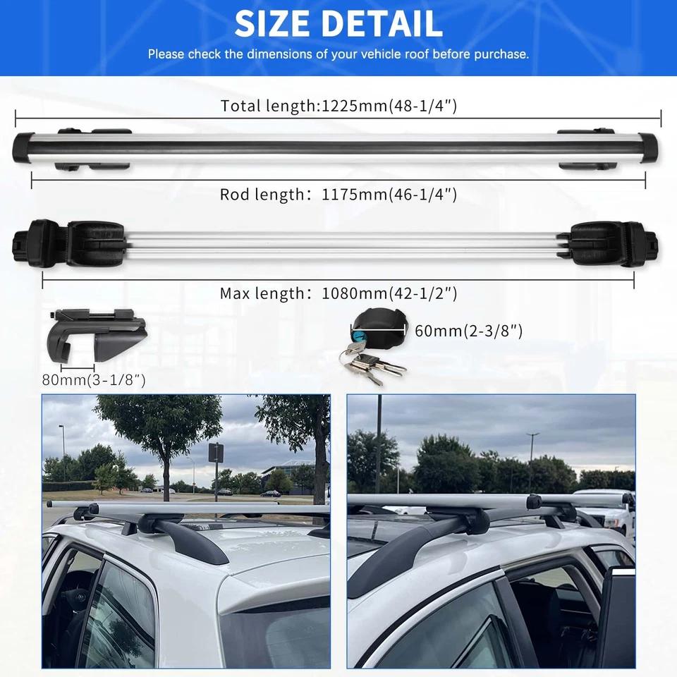 Barra transversal portaequipajes de techo de coche de 48" con bloqueo para VW Golf Alltrack 2017-2020 Foto 2 de 4