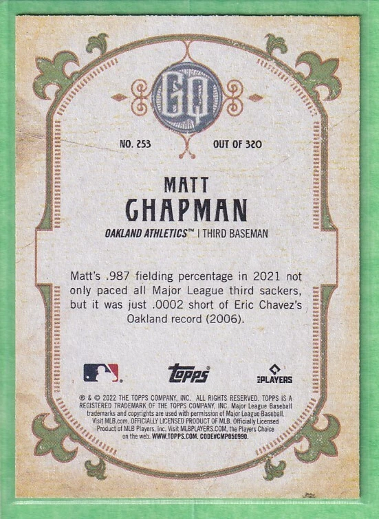 2022 Topps Gypsy Queen #253 Matt Chapman Oakland Athletics - Image 2 of 2