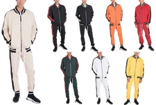 Mens Solid Elastic Waist and Ankle Heavy Weight Track Suit Set