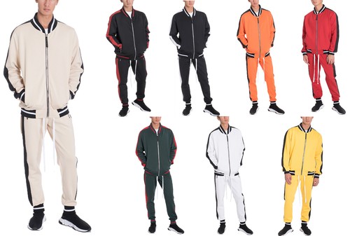 Mens Solid Elastic Waist and Ankle Heavy Weight Track Suit Set - 第 1/28 張圖片