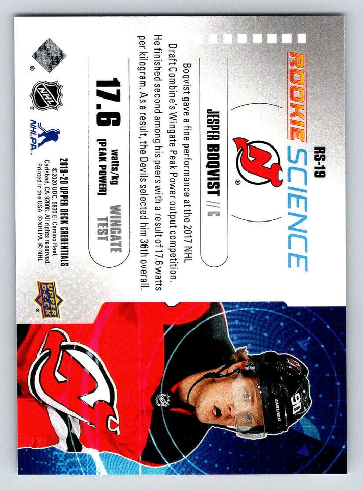 2019-20 Upper Deck Credentials Rookie Science #RS19 Jesper Boqvist (ref 180331) - Image 2 of 2