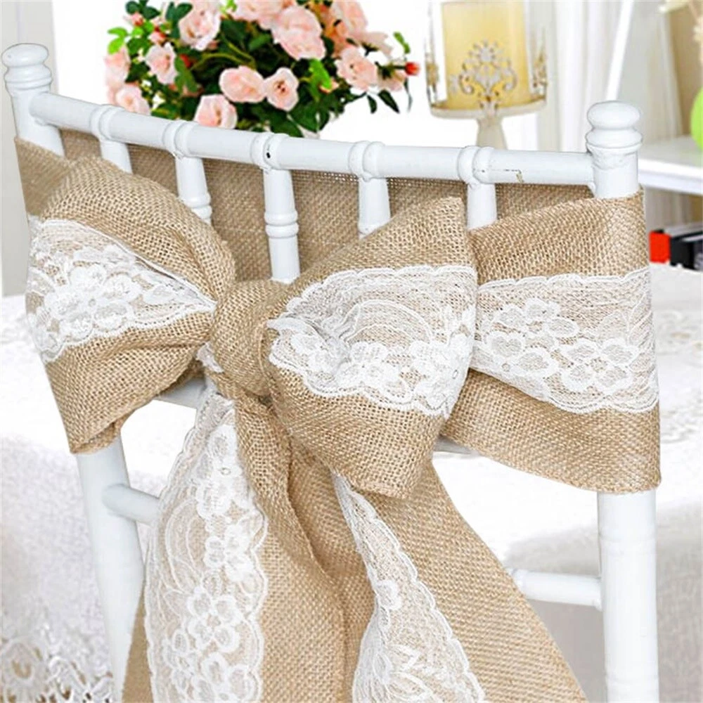 Time to Sparkle 1 100 Hessian Burlap Chair Sash Lace Stitched Edge