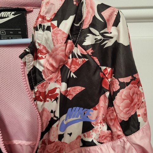 Nike Girls Size Xlg Pink Floral Lightweight Full Zip Hooded Windbreaker Jacket - Picture 5 of 7