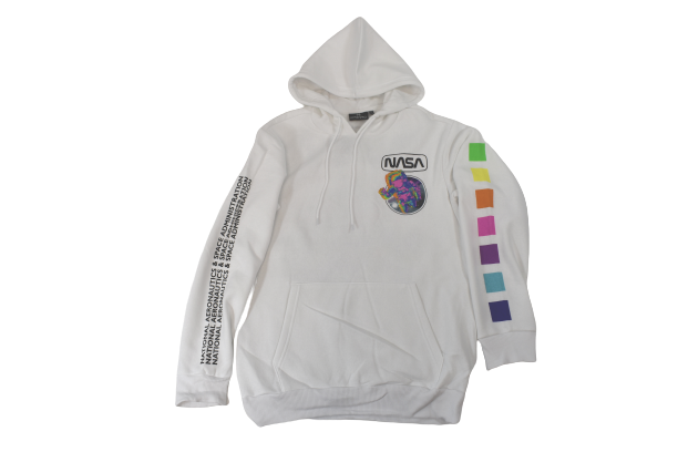 HyperSpace Mens NASA Astronaut Logo 2-Sided White Pullover Hoodie