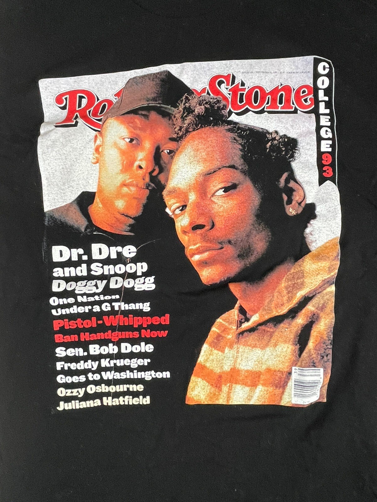 FILA VINTAGE DR DRE SNOOP DOGG Rolling Stone T Shirt Cover 666 Nero anni 90 GRANDE