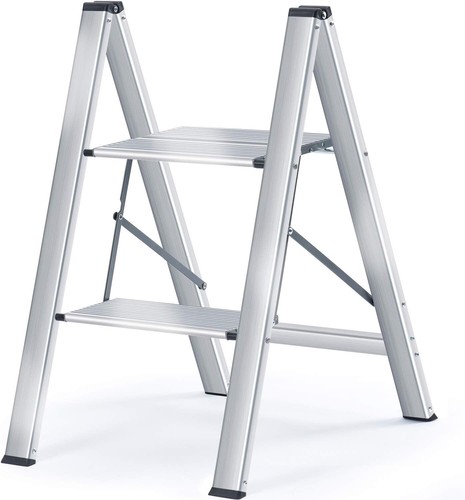 Step Ladder, 2 Step Aluminium Folding Step Stool, Portable Ladder with Large Pla - Picture 8 of 8
