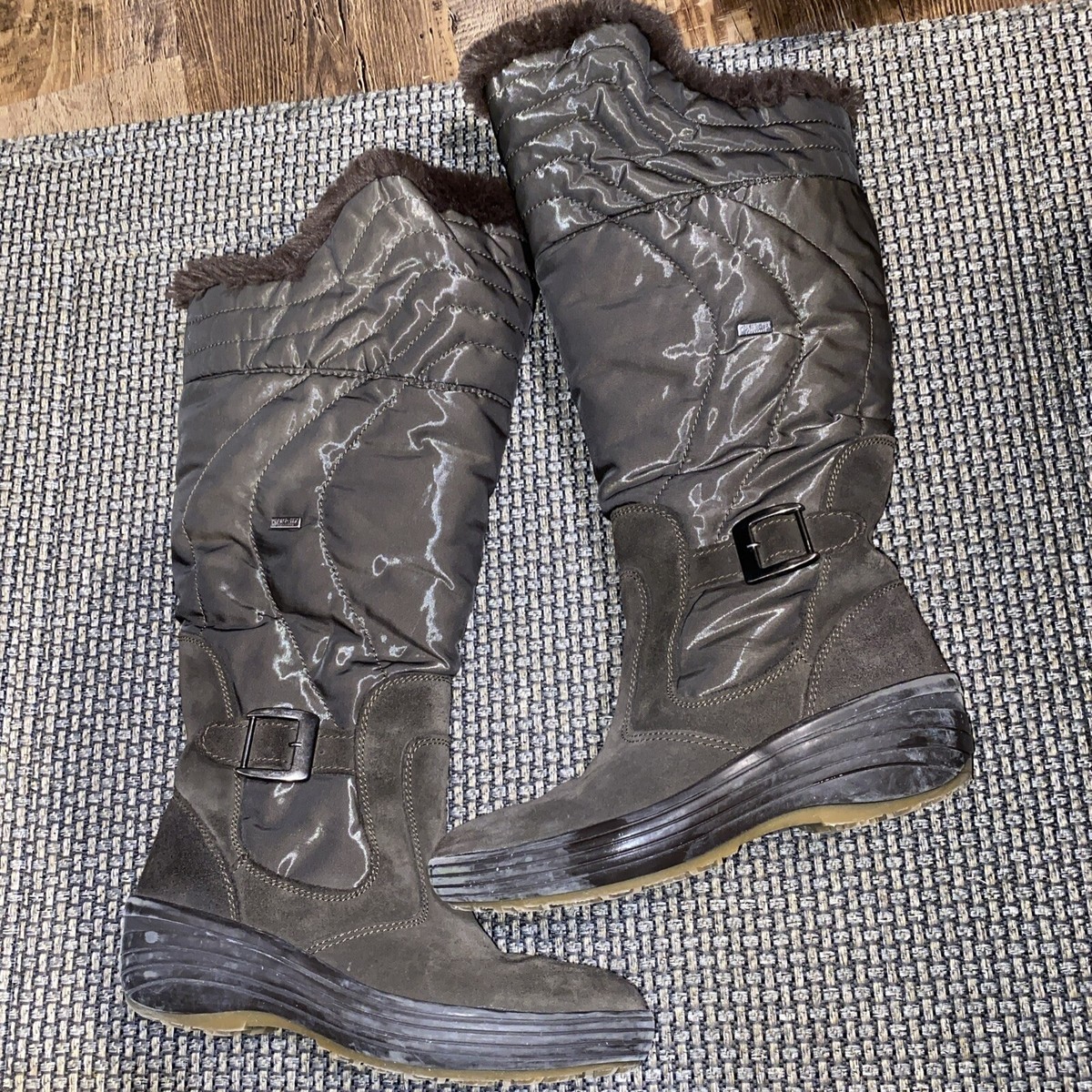 Pajar Tall Faux Fur Suede Quilted Snow Boots Brown Pull On Sz 39