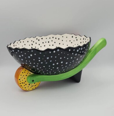 Department 56 Cracked Easter Egg Ceramic Wheelbarrow Multicolor Polka Dot Bowl