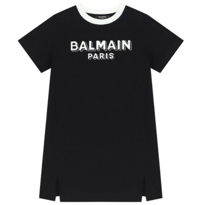 BALMAIN GIRLS SS JERSEY LOGO DRESS BLK  BT1A11 930