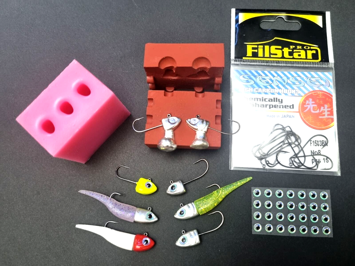 Kit Complet De Moulage Leurre Ajing - 4 Moules + Plastisol + Colorants + Crochets + Yeux