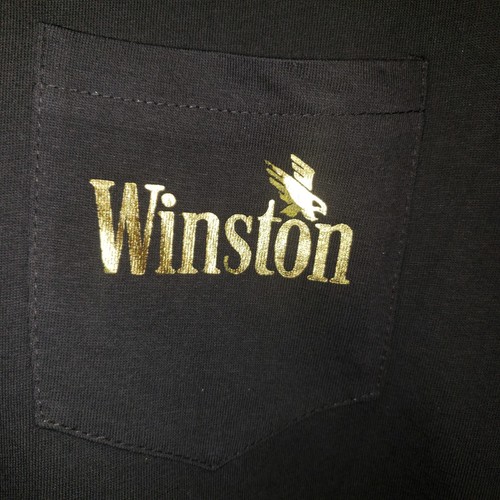 T-shirt uomo vintage New American Born Winston nera stampa oro taglia XL USA - Foto 3 di 8