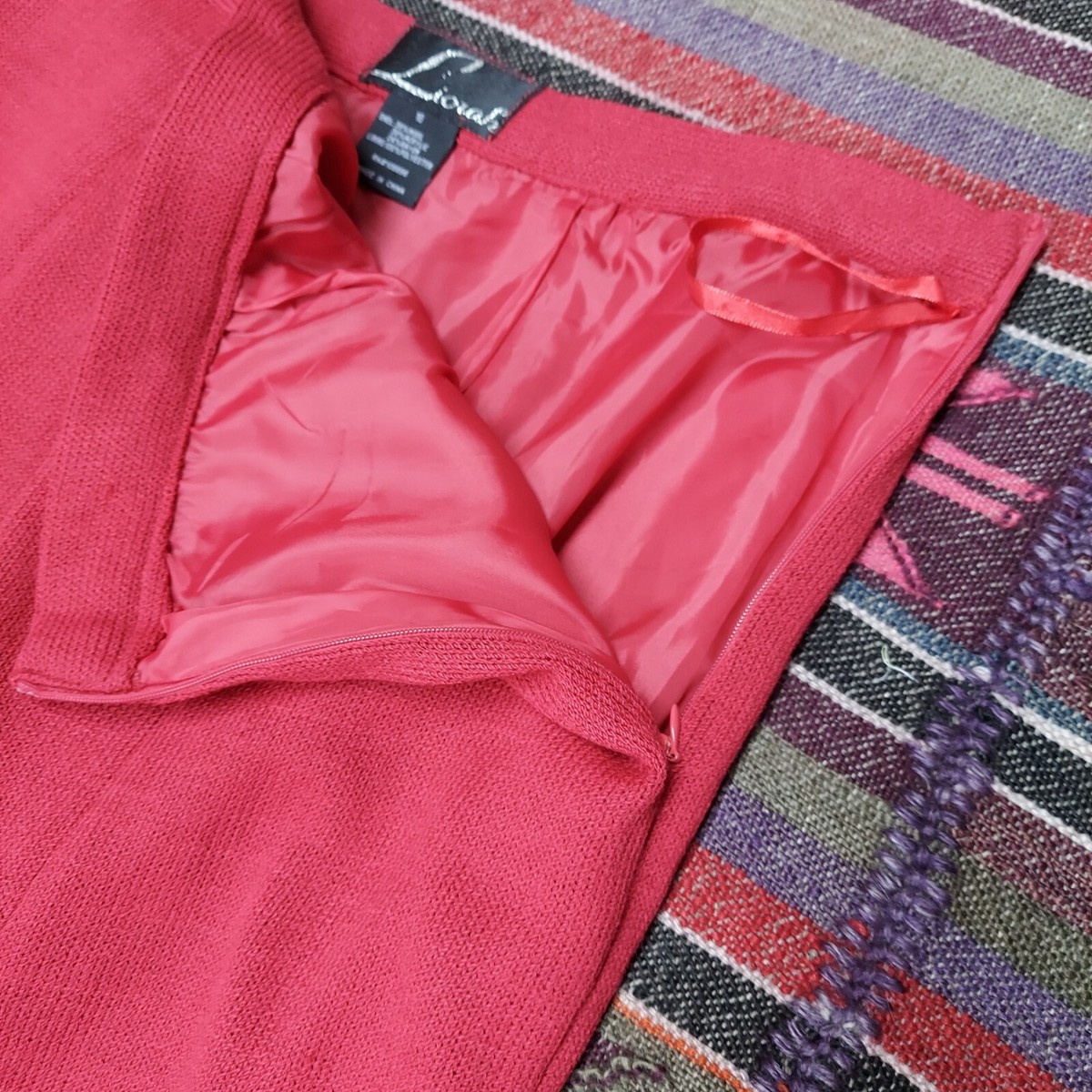 Liorah Exclusive Womens 16 Red Wool Blend Knit A-Line Skirt Rhinestone Pleated View 5