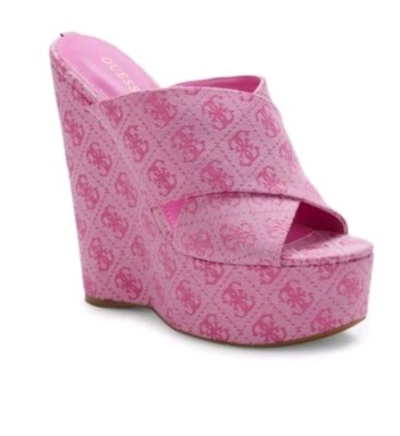 Guess Teisha Logo Wedge Sandal Heel Platform DARK PINK Size US