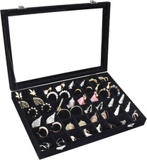 Display Tray Organizer Box with Transparent Lid Rings Earrings