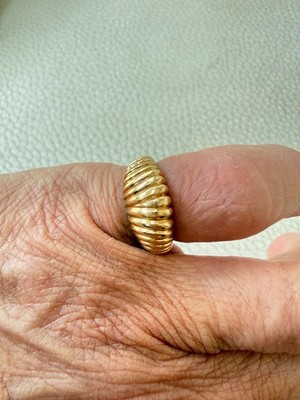VINTAGE 14K YELLOW GOLD CROISSANT RING CHUNKY SCALLOPED SHRIMP DOME BAND SZ 4