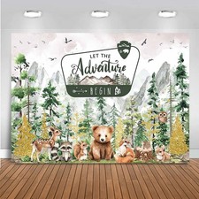 Let The Adventure Begin Baby Shower Backdrop Adventure Awaits Woodland Mounta...