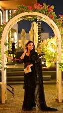 Bollywood Look Black Net Saree With Blouse For Women Reception Wear