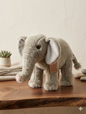 Vintage Realistic Grey Elephant Plush Stuffed Animal Soft Safari Nursery Decor