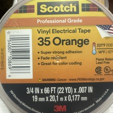 3M 35 Scotch Vinyl Electrical Color Coding Tape, 3/4 in x 66 ft, Orange