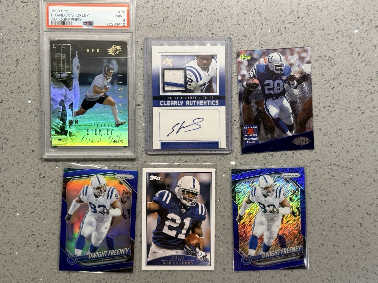 Indianapolis Colts Lot Of 6, PSA GAME WORN PATCH SHIMMER Faulk, Sanders James view 1