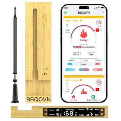 WiFi Sub-1G Wireless Meat Thermometer Unlimited Range, Check Temp Anywhere,7 ...