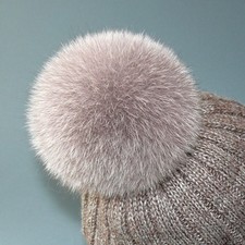 Plush Real Fur Pom Pom, Detachable Big Beige Cappuccino Fox Fur Pom Pom for Hat