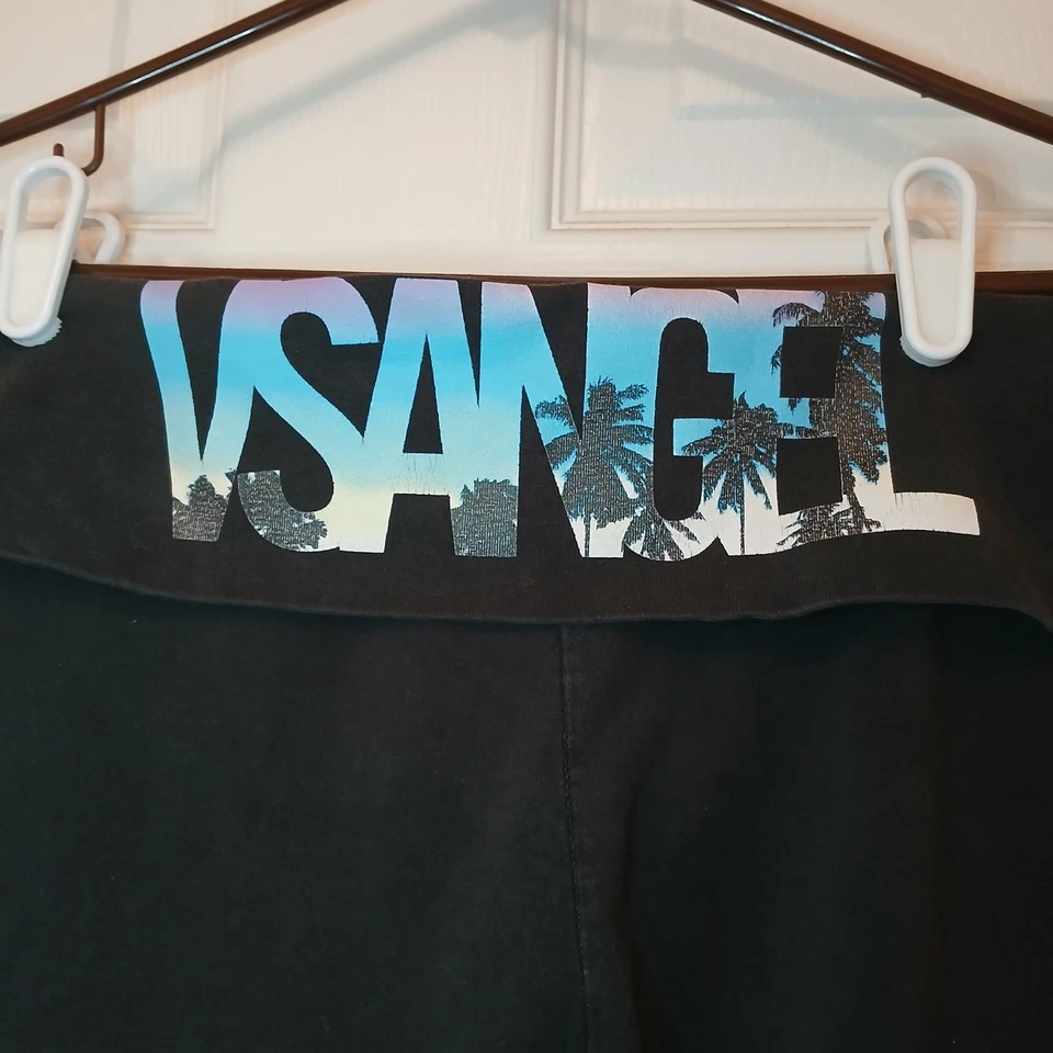 Victoria's Secret VS Angel Leggings Size M Black Foldover Waist Tropical Palm... - Image 3 of 4