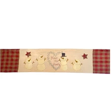 Primitive Style Table Runner Bless Our Family Snowman Applique 71 x 13 Inches