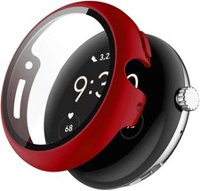 2 Pack Hard Case for Google Pixel Watch 3 45mm Tempered Glass Screen Protector