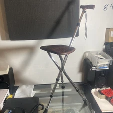 Travel Hiking Chair Stool Tripod Folding Portable Walking Stick with Seat Cane 