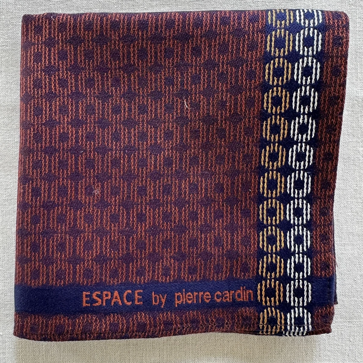 Vintage Handkerchief Fabric Woven Red Brown Geometric Square Pocket Square 18"~P