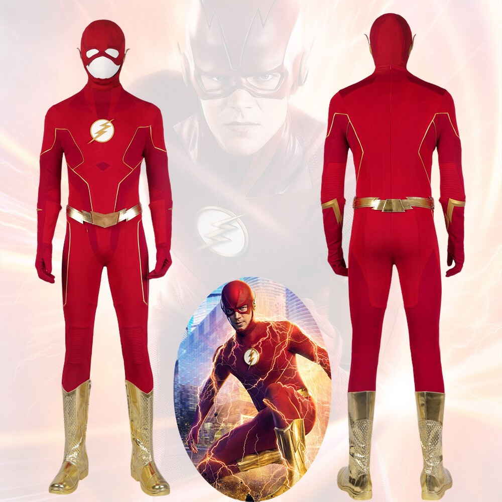 Disfraz Cosplay The Flash Temporada 8 Barry Allen Halloween Rojo Traje Zapatos Conjunto