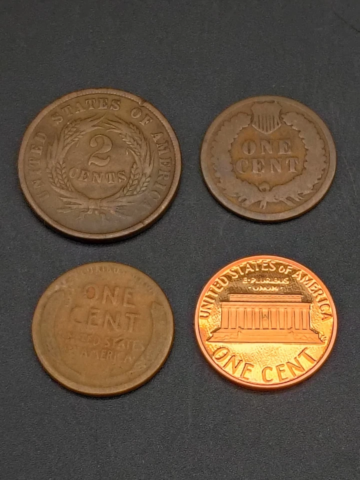 4-Coin Lot- 1866 2 Cent- 1891 Indian Head- 1924S Wheat- 1984S Proof - Image 2 of 4