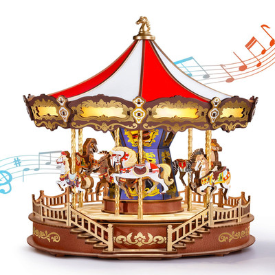 Rolife Wooden 3D Puzzles For Adults Diy Carousel Music Chaser Lights 11.6 Model
