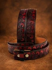 Leather Skull Belt, Biker belt, Skull Tooled Brown Leather belt
