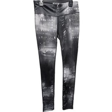 WOMEN'S IDEOLOGY BLACK , GRAY  WHITE CITY LIGHTS SPLATTER XS LEGGINGS PRE LOVED