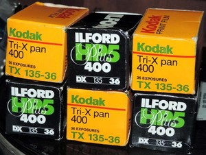 6 ROLLS of EXPIRED 135-36 exp. 400 black & white film KODAK  TRI-X & ILLFORD HP5