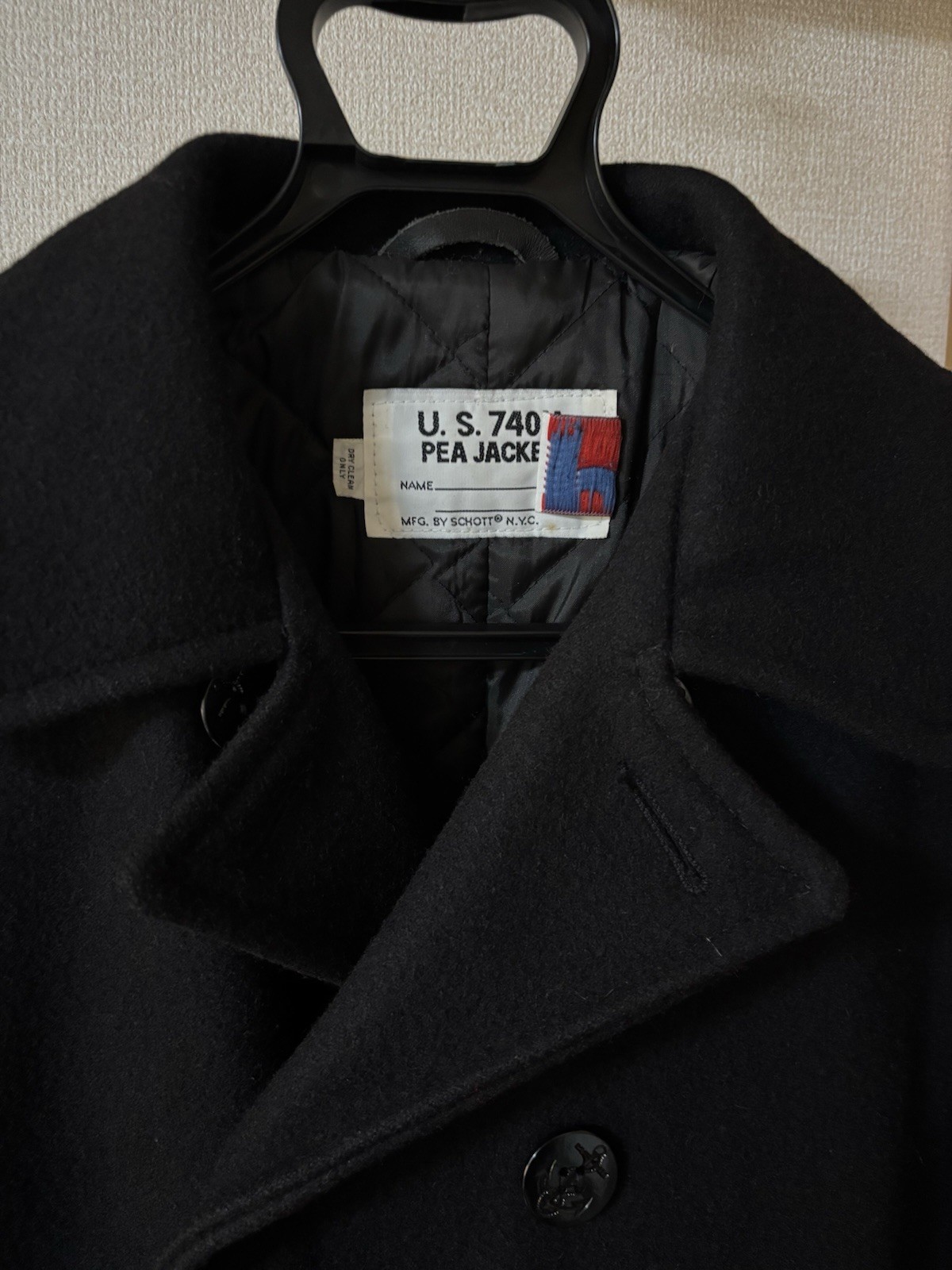 Schott 740 Pea Coat Dark Navy Wool Blend Size 42 Made in USA Quilted Lining