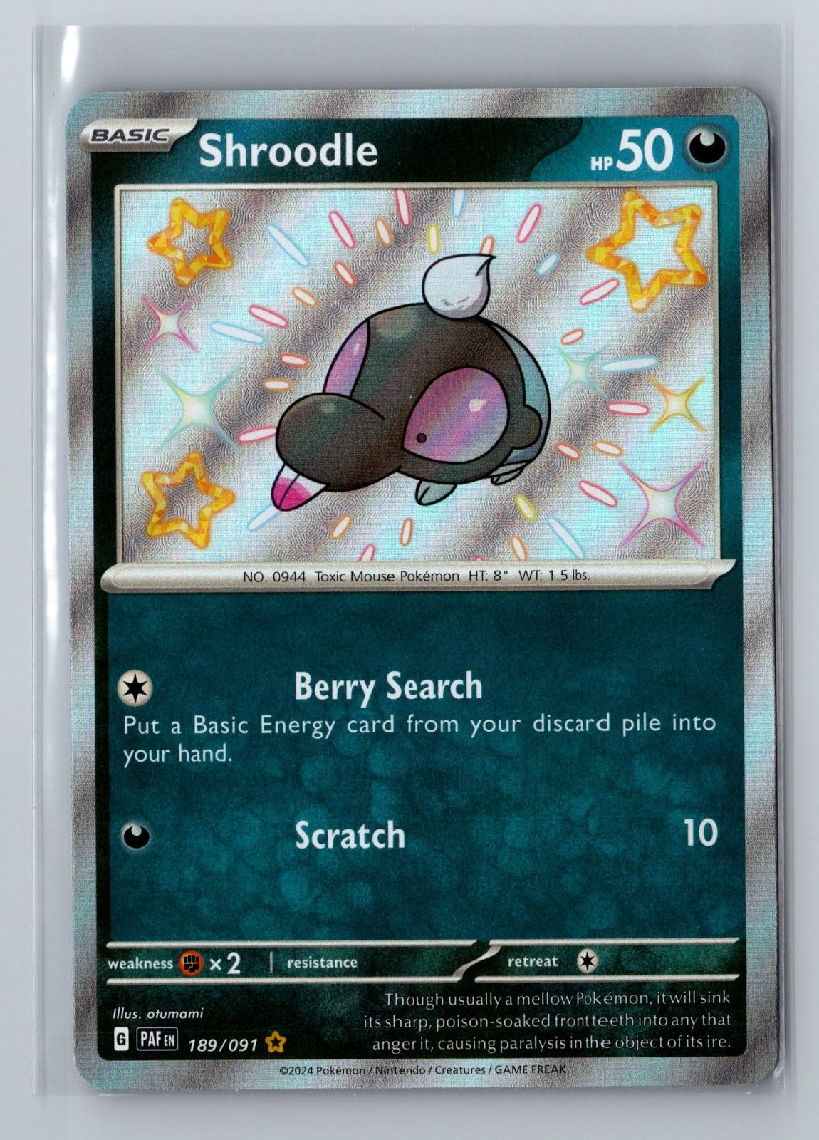 Shroodle 189/091 Shiny Rare Paldean Fates Pokemon Holo Near Mint