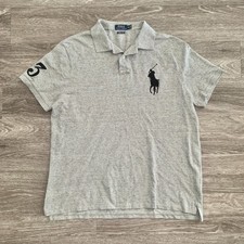 Mens Polo Ralph Lauren Gray/Black Big Pony Custom Slim Fit Shirt Sz. XL