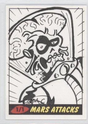 2012 Topps Heritage Mars Attacks! 1/1 Mike Hampton Martian Auto Sketch 3v3